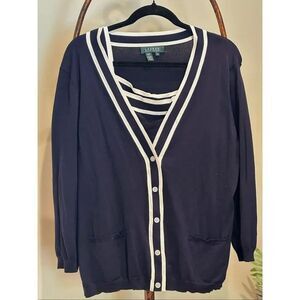 Lauren Navy Blue Silk Sweater Set Large
